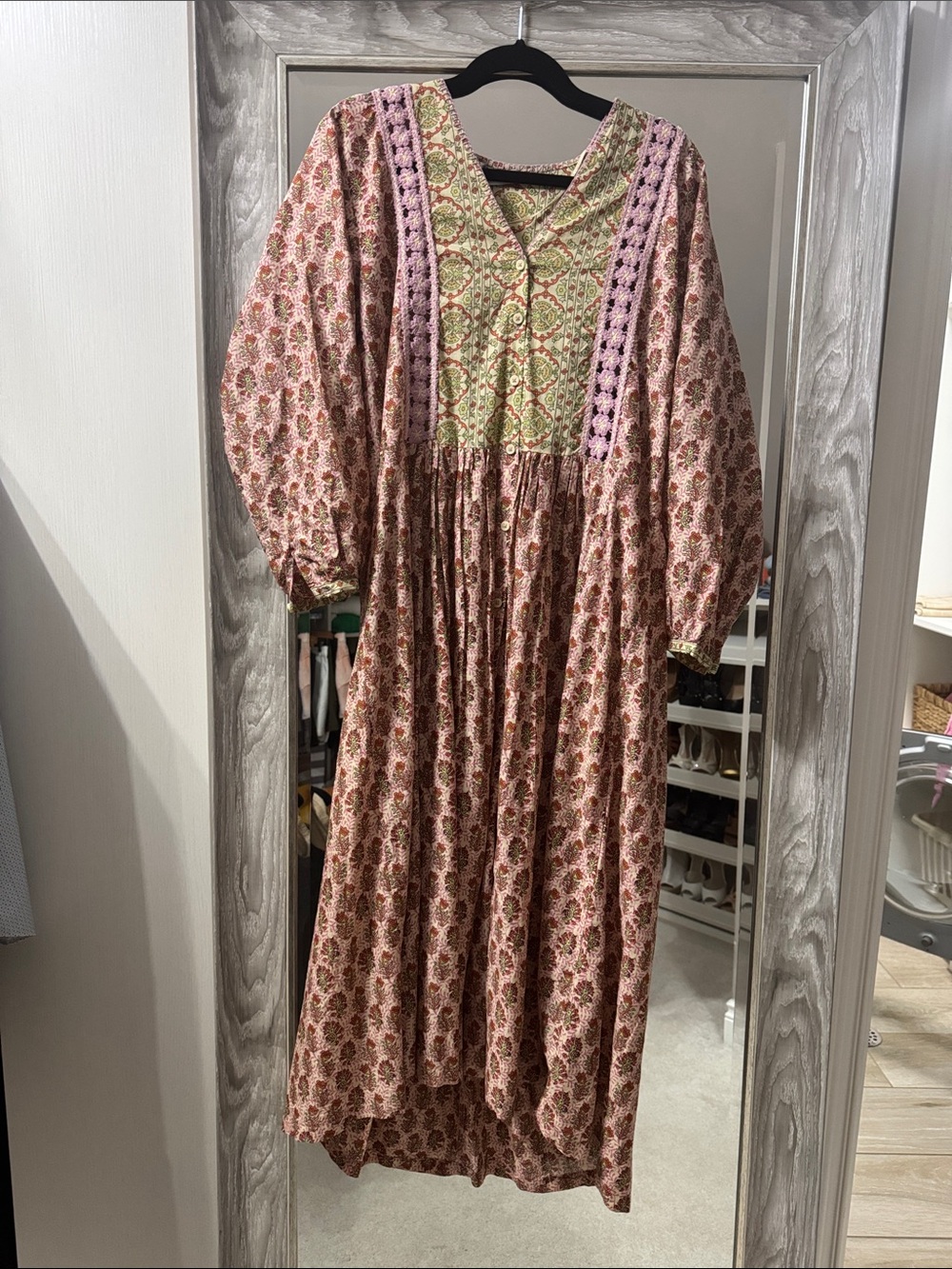 Zara Pink and Green Printed Maxi Dress